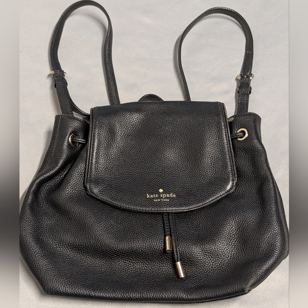 Kate Spade Black Leather Drawstring Backpack - Picture 2 of 16